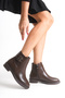 Low Heel Side Zipper and Double Buckle Detail Women's Bitter Brown Boots Bootie - 5