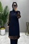Paye and Sequin Dark Blue Tunic Pants Set Scuba  Fabric - 2
