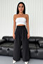 High Waist Palazzo Women's Trousers with Hook and Loop Detail - Black - 5