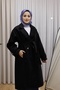 Women's Jacket Collar Double-Breasted Belted Cashmere Coat Premium - Black - 2