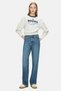 Mello Bone Color Crew Neck Crop Cotton Printed Loose Fit Women's Sweatshirt - 4