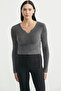 Soft Crop Knit Sweater with Collar Detail - Smoked