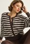 Women's Brown Ecru Striped Hair Knit Basic Knitwear Cardigan 2504 60283726 - 3