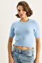 Women's Baby Blue Crew Neck Short Sleeve Basic Knitwear Sweater 9037 60283747 - 5