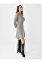 Anthracite Melange V-Neck Long Sleeve Soft Textured Mini Dress - 3