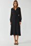 Double-Breasted A-Line Tulle Midi Dress with Neckline Sash Detail - 5
