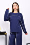 Navy Blue Piped Detail Sweat Pants Set - 3