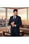 Blazer, Slim Fit, Navy Blue, Striped Men's Suit with Vest - 4
