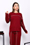 Burgundy Piped Detail Sweat Pants Set - 3