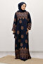 Tile Patterned Viscose Dress Tsd250237 Navy Blue - 5