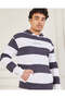Men Navy And White Striped Hooded Sweatshirt - 4