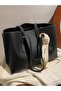 Detailed Large Size Women's Scarf Hand and Shoulder Bag Black - 3