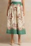 Women Ivory And Green Belted Skirt