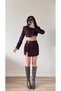 Women's Brown Jacket Skirt Shorts Two-Piece Set - 2
