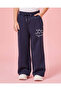 Girls Navy Embroidery Wide leg Active Track Pants
