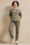 Women Green Ribbed Jogger Pants - 2