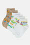Infant Boys Beige And White Car And Dino Ankle Socks (3 Pairs)