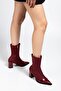 Women's Burgundy Stretch Patent Leather Ankle Mid-Heel Boots