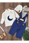 Quilted Overalls Pine Embroidered Beanie Turtleneck Bodysuit Winter 3-Piece Baby Boy Set