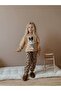 Cat Patterned Leopard Girl's Top and Bottom Set - 4