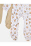 Baby Beige And White Printed Sleepsuit Set (Pack Of 2) - 3
