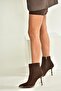 V820200504 Brown Fabric Thin Heeled Pointed Toe Ankle Boots - 4
