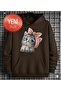 Unisex Oversized Women'S/Men's Hooded Sweatshirt with Cat Print