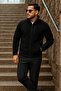 Men's Zippered Trendy Winter Black Fleece Cardigan with Pockets - 3
