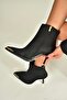 V820200504 Black Fabric Thin Heeled Pointed Toe Ankle Boots