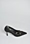 V820975004 Black Fabric Thin Heeled Shoes with Staple Detail - 6