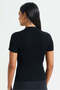 Women Black Short-Sleeved Sweater Polo - 3