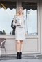 Women's Thick Stretchy Fabric High Waist Above Knee Bell Skirt-Beige