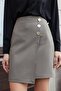 Women's Back Zipper Button Detailed Lightweight Stretch Fabric Fabric Above Knee Pencil Skirt-Khaki - 6