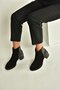 V555559502 Black Genuine Leather Suede Thick Heeled Women's Boots - 3