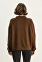 Women's Bitter Brown High Collar Half Zipper Pocket Detailed Oversize Modal Sweatshirt 60601053 - 6