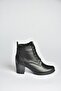 V468281603 Black Genuine Leather Thick Heeled Lace-Up Women's Boots - 5