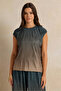 Women Beige And Blue Ombre Effect Plisse Top