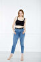 Women's Blue Wide Size High Waist Mom Stretch Fabric Pants - 3