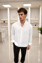 Summer Textured White Half Oversized Men's Linen Shirt