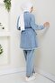 Women's Pearl Detailed Belted Blue Denim Set - 6