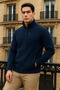 Men's Winter Basic Zippered Pocket Navy Blue Fleece Cardigan - 3