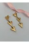 Three Hearts Model Tarnish-Free Gold Steel Earrings with Pendant - 3
