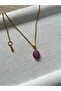 Ruby Stone Gold Color Steel Necklace Handmade - 2