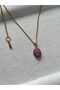 Ruby Stone Gold Color Steel Necklace Handmade - 3