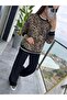Women's Long Sleeve Crew Neck Leopard Print Two Thread Blouse and Viscose Two Thread Pants Two - 6