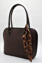 Women's Brown Large Size Scarf Detailed Zippered Hand, Arm and Shoulder Bag - 5