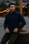 Men's Zippered Thick Winter Trendy Navy Blue Fleece Jacket