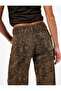 Snake Patterned Buttoned Regular Waist Wide Leg Trousers - Wide Leg Jeans - 3