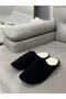 Black Fur-Sewn Non-Slip Sole Unisex House Slippers - 2