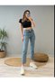 Bt14083794 Women's Blue Snow Wash High Waist Comfort Stretch Fabric Mom Jeans Pants - 5